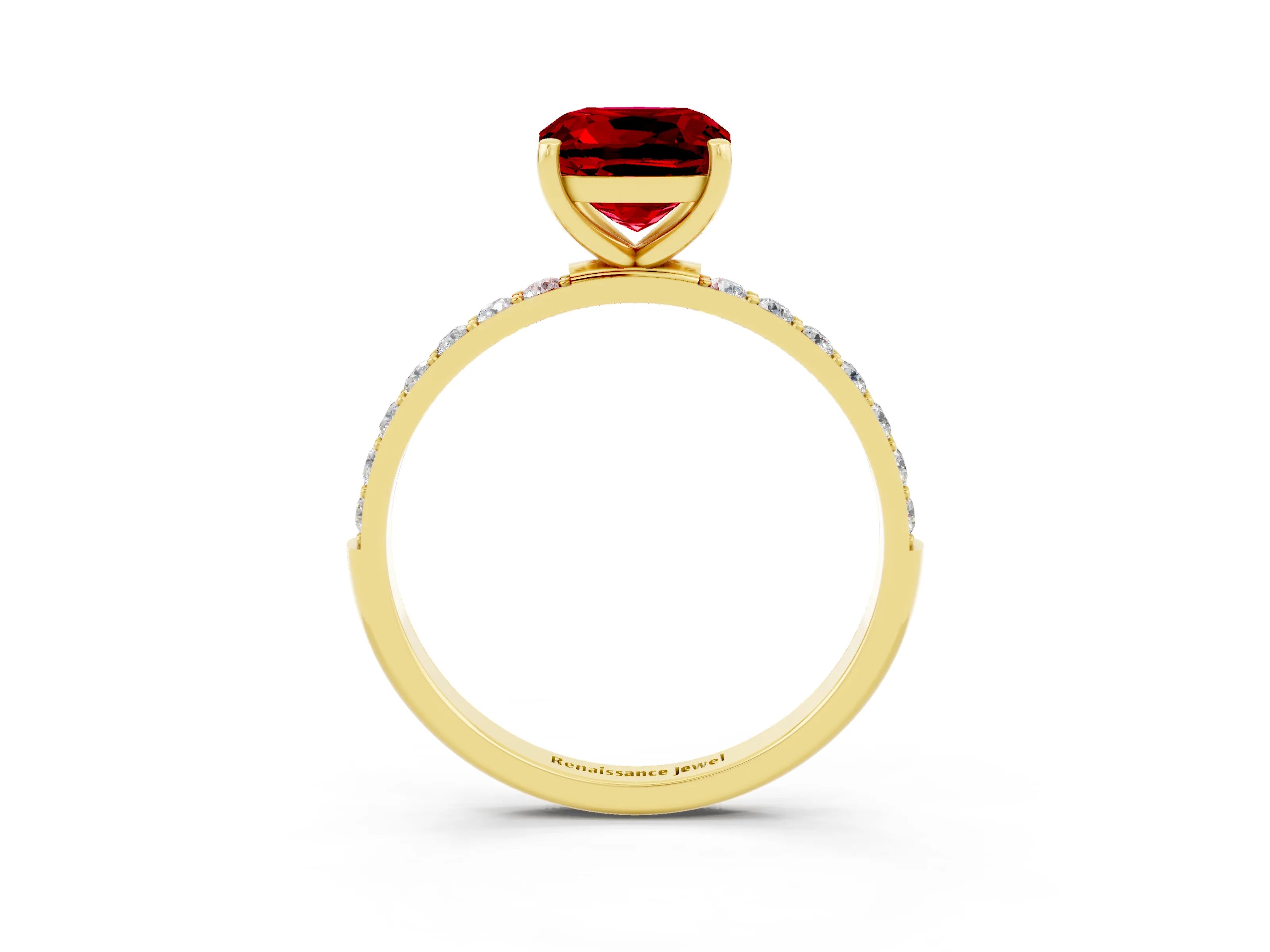 Yellow gold Cushion Cut Diamond Pavé Band with Six-Prong Setting_3