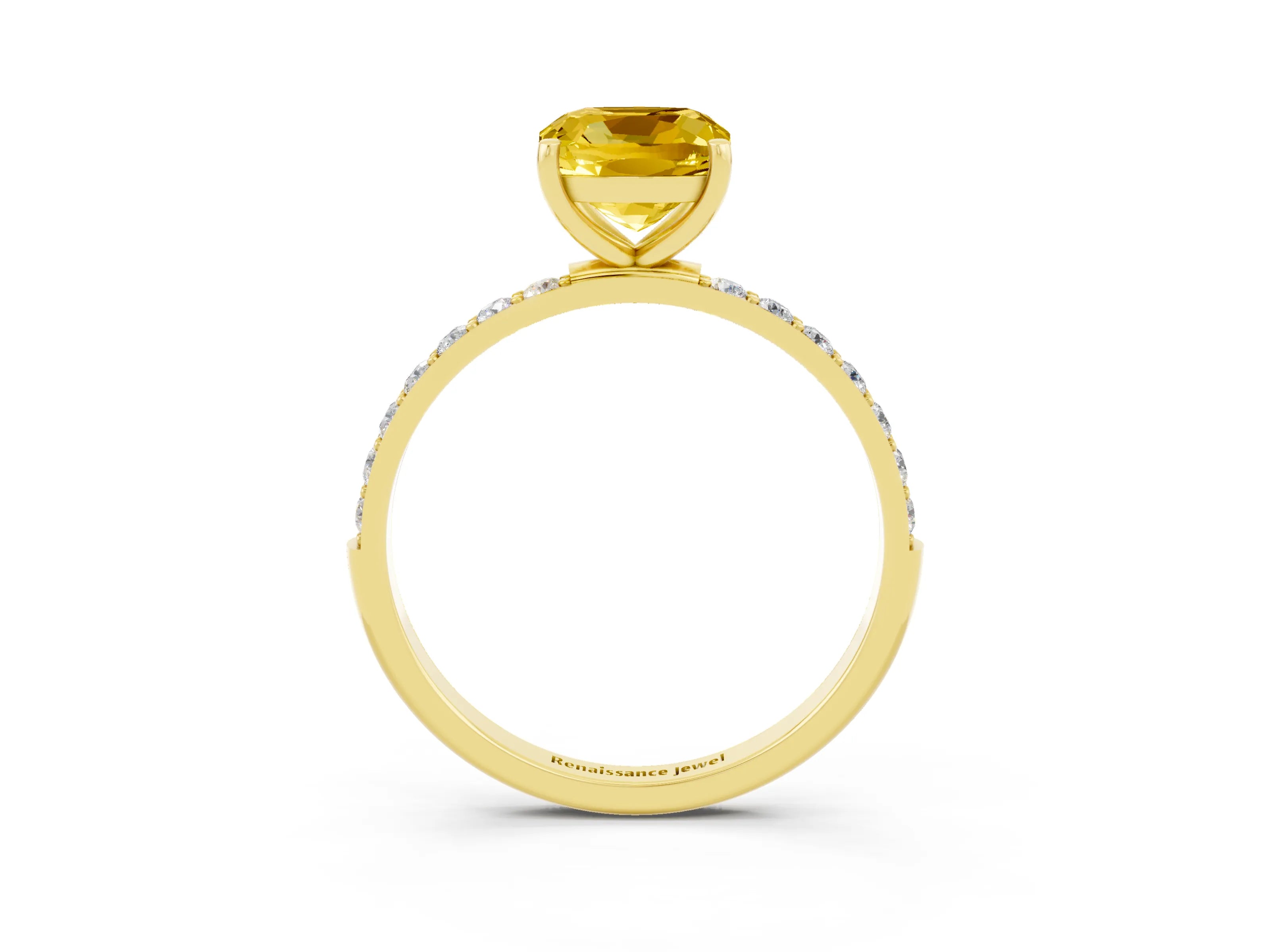 Yellow gold Cushion Cut Diamond Pavé Band with Six-Prong Setting_3