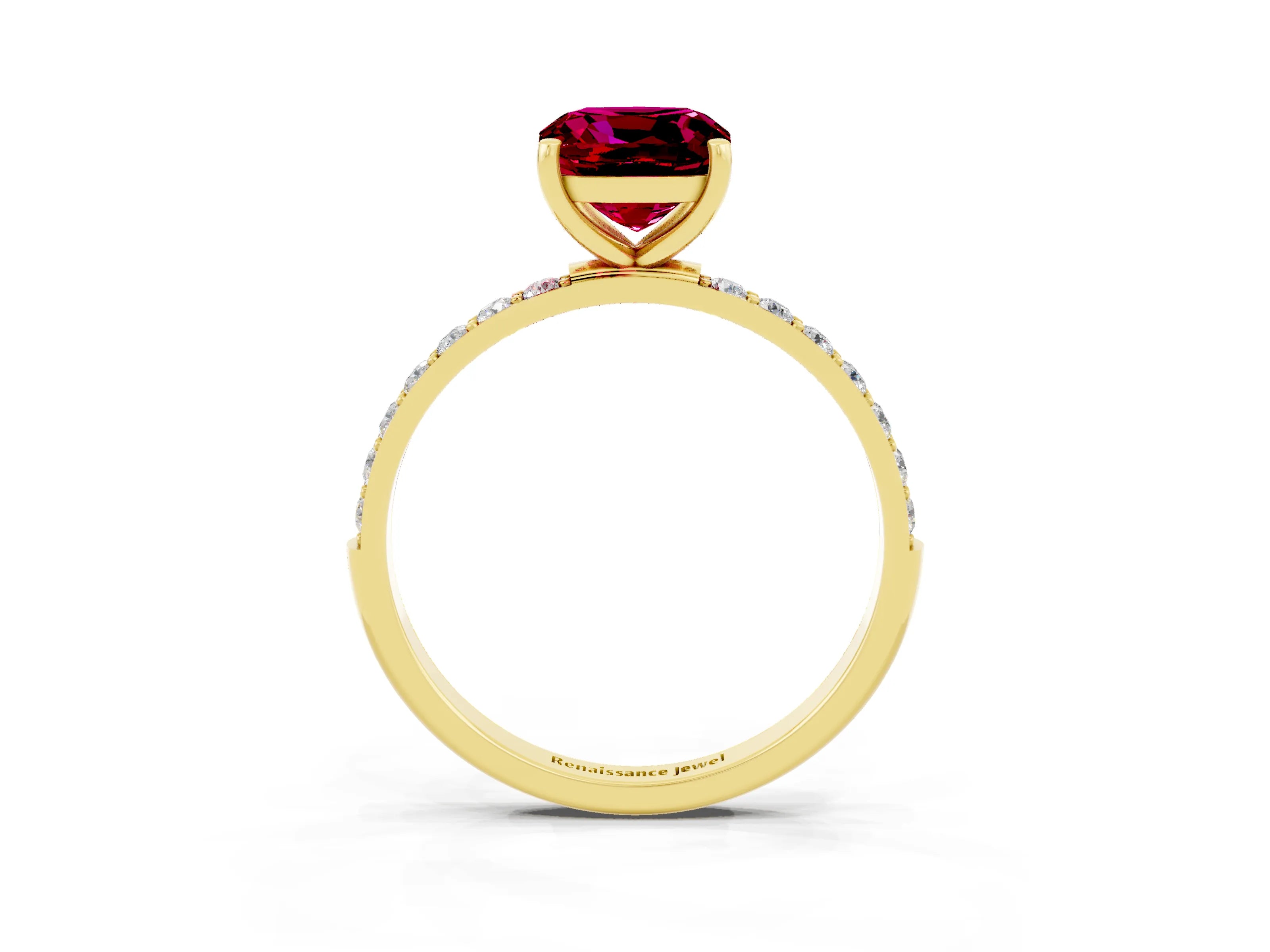 Yellow gold Cushion Cut Diamond Pavé Band with Six-Prong Setting_3
