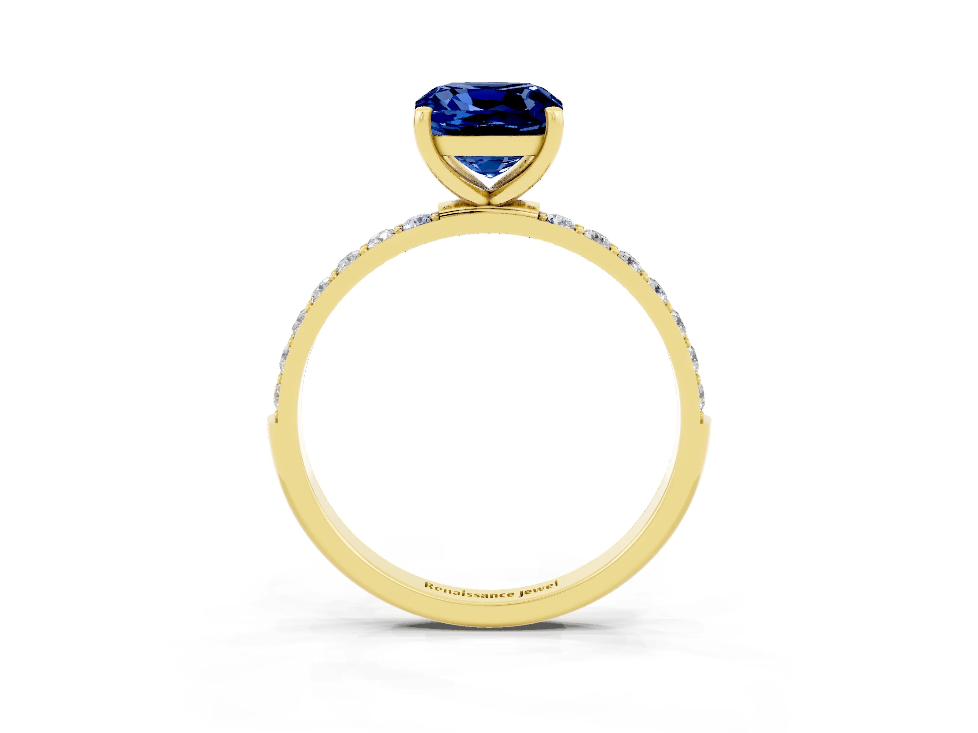 Yellow gold Cushion Cut Diamond Pavé Band with Six-Prong Setting_3