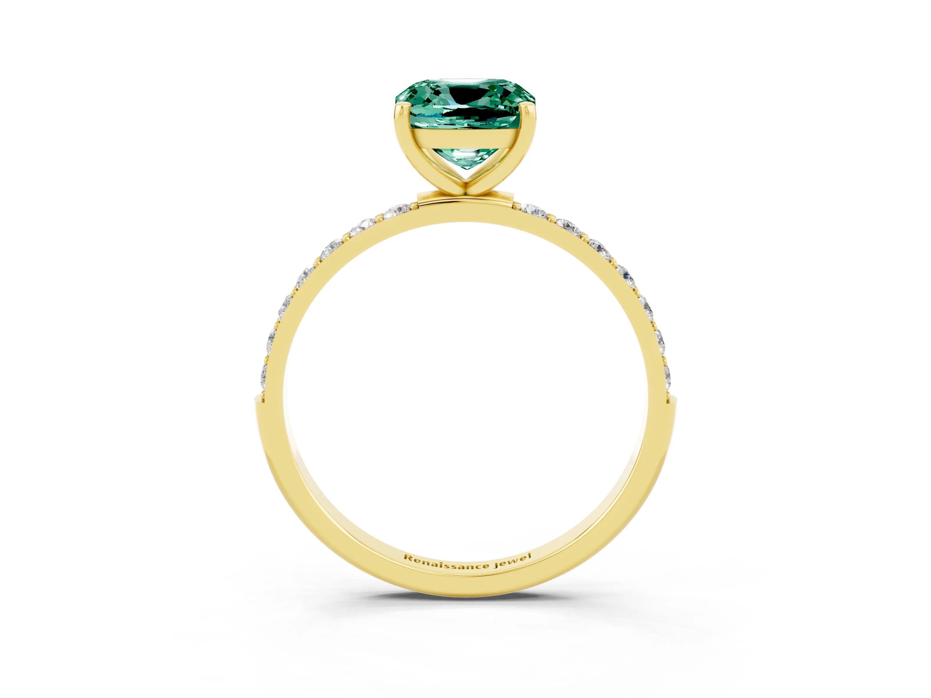 Yellow gold Cushion Cut Diamond Pavé Band with Six-Prong Setting_3