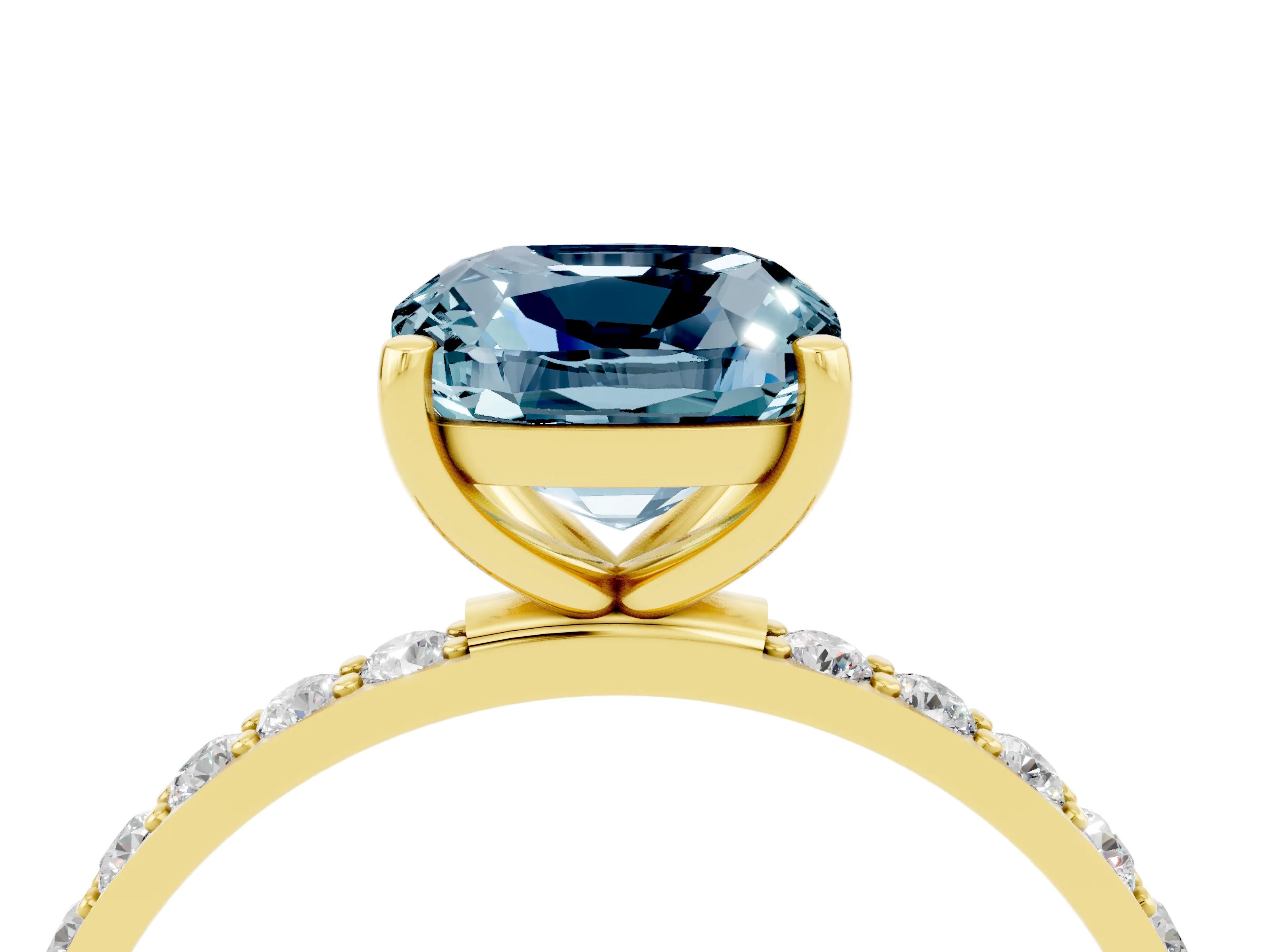 Yellow gold Cushion Cut Diamond Pavé Band with Six-Prong Setting_4