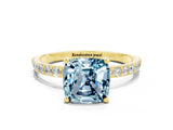 Yellow gold Cushion Cut Diamond Pavé Band with Six-Prong Setting