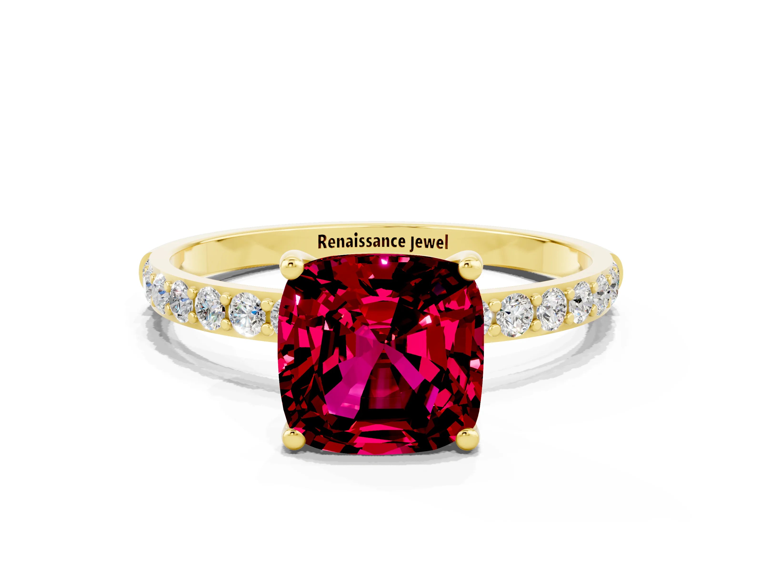 Yellow gold Cushion Cut Diamond Pavé Band with Six-Prong Setting