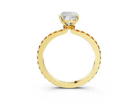 Yellow gold Cushion Cut Diamond Pavé Engagement Ring with Round with Citrine side stone Accents and Prong Setting_3