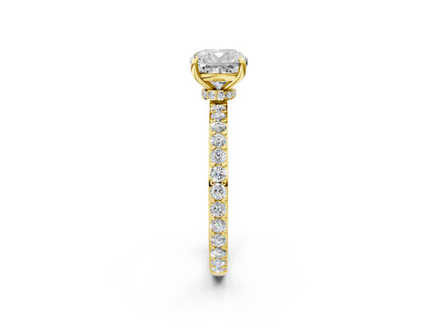 Yellow gold Cushion Cut Diamond Pavé Engagement Ring with Round with Moissanite side stone Accents and Prong Setting_2