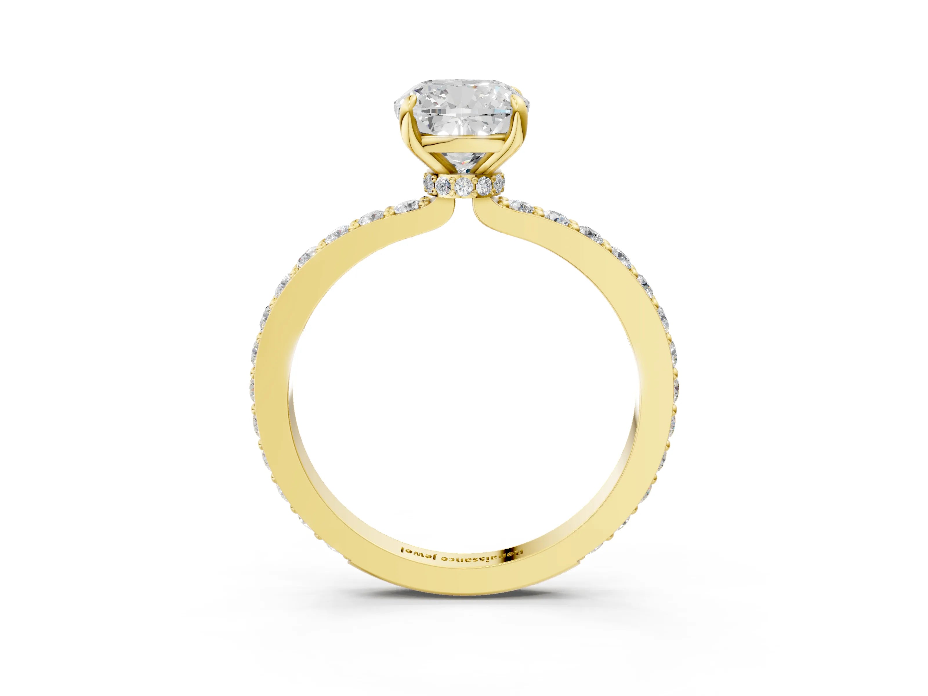 Yellow gold Cushion Cut Diamond Pavé Engagement Ring with Round with Moissanite side stone Accents and Prong Setting_3