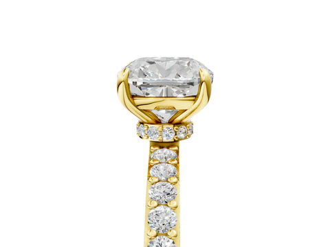 Yellow gold Cushion Cut Diamond Pavé Engagement Ring with Round with Moissanite side stone Accents and Prong Setting_5