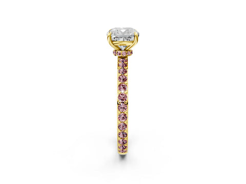 Yellow gold Cushion Cut Diamond Pavé Engagement Ring with Round with Morganite side stone Accents and Prong Setting_2