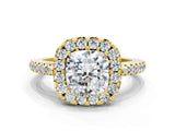 Yellow gold Cushion Cut Diamond Pavé Halo Ring with Four-Prong Setting_36