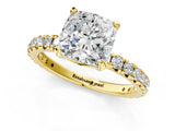 Yellow gold Cushion Cut Diamond Pavé Solitaire Ring with Round Band and Prong Setting_13