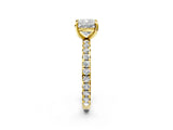 Yellow gold Cushion Cut Diamond Pavé Solitaire Ring with Round Band and Prong Setting_14