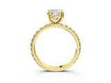 Yellow gold Cushion Cut Diamond Pavé Solitaire Ring with Round Band and Prong Setting_15
