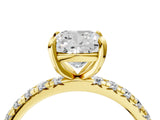Yellow gold Cushion Cut Diamond Pavé Solitaire Ring with Round Band and Prong Setting_16