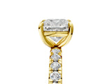 Yellow gold Cushion Cut Diamond Pavé Solitaire Ring with Round Band and Prong Setting_17