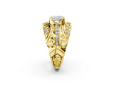 Yellow gold Cushion Cut Diamond Pave Art Deco Split Shank Ring with Four-Prong Setting_11