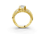 Yellow gold Cushion Cut Diamond Pave Art Deco Split Shank Ring with Four-Prong Setting_12