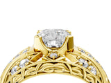Yellow gold Cushion Cut Diamond Pave Art Deco Split Shank Ring with Four-Prong Setting_13