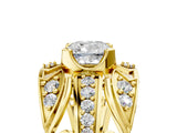 Yellow gold Cushion Cut Diamond Pave Art Deco Split Shank Ring with Four-Prong Setting_14