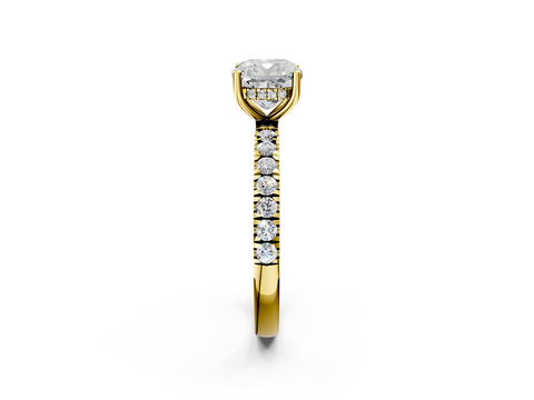 Yellow gold Cushion Cut Diamond Pave Band Solitaire Ring with Four-Prong Setting_52