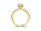 Yellow gold Cushion Cut Diamond Pave Band Solitaire Ring with Round with Citrine side stone and Prong Setting_3