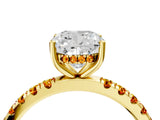 Yellow gold Cushion Cut Diamond Pave Band Solitaire Ring with Round with Citrine side stone and Prong Setting_4
