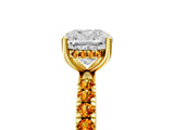 Yellow gold Cushion Cut Diamond Pave Band Solitaire Ring with Round with Citrine side stone and Prong Setting_5