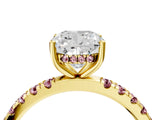 Yellow gold Cushion Cut Diamond Pave Band Solitaire Ring with Round with Morganite side stone and Prong Setting_16