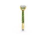 Yellow gold Cushion Cut Diamond Pave Band Solitaire Ring with Round with Peridot side stone and Prong Setting_2