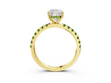 Yellow gold Cushion Cut Diamond Pave Band Solitaire Ring with Round with Peridot side stone and Prong Setting_3