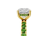 Yellow gold Cushion Cut Diamond Pave Band Solitaire Ring with Round with Peridot side stone and Prong Setting_5