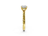 Yellow gold Cushion Cut Diamond Pave Band Solitaire Ring with Round with Yellow Sapphire side stone and Prong Setting_14