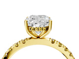 Yellow gold Cushion Cut Diamond Pave Band Solitaire Ring with Round with Yellow Sapphire side stone and Prong Setting_16