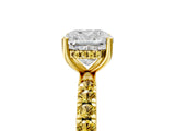 Yellow gold Cushion Cut Diamond Pave Band Solitaire Ring with Round with Yellow Sapphire side stone and Prong Setting_17