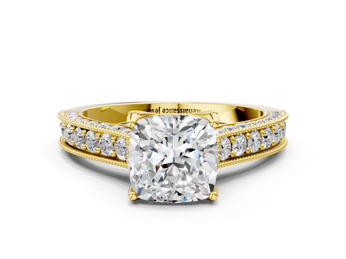 Yellow gold Cushion Cut Diamond Pave Band with Four-Prong Setting_20