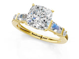 14K Yellow Gold 1.81 Carat E VVS2 Cushion Cut Diamond Ring with Baguette Side Stones, Channel Set Band, and Four-Prong Setting