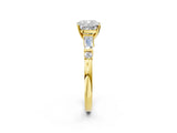 14K Yellow Gold 1.81 Carat E VVS2 Cushion Cut Diamond Ring with Baguette Side Stones, Channel Set Band, and Four-Prong Setting