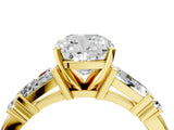 14K Yellow Gold 1.81 Carat E VVS2 Cushion Cut Diamond Ring with Baguette Side Stones, Channel Set Band, and Four-Prong Setting