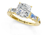 Yellow gold Cushion Cut Diamond Ring with Baguette Side Stones, Channel Set Band, and Four-Prong Setting_26