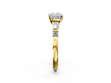 Yellow gold Cushion Cut Diamond Ring with Baguette Side Stones, Channel Set Band, and Four-Prong Setting_27