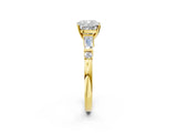 Yellow gold Cushion Cut Diamond Ring with Baguette Side Stones, Channel Set Band, and Four-Prong Setting_27