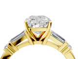 Yellow gold Cushion Cut Diamond Ring with Baguette Side Stones, Channel Set Band, and Four-Prong Setting_29