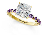 Yellow gold Cushion Cut Diamond Ring with Marquise and Round with Amethyst side stone Side Stones and Four-Prong Setting_25