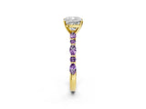 Yellow gold Cushion Cut Diamond Ring with Marquise and Round with Amethyst side stone Side Stones and Four-Prong Setting_26