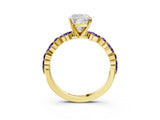 Yellow gold Cushion Cut Diamond Ring with Marquise and Round with Amethyst side stone Side Stones and Four-Prong Setting_27