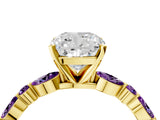 Yellow gold Cushion Cut Diamond Ring with Marquise and Round with Amethyst side stone Side Stones and Four-Prong Setting_28
