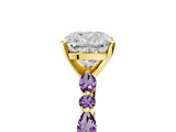 Yellow gold Cushion Cut Diamond Ring with Marquise and Round with Amethyst side stone Side Stones and Four-Prong Setting_29