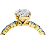 Yellow gold Cushion Cut Diamond Ring with Marquise and Round with Aquamarine side stone Side Stones and Four-Prong Setting_16