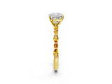Yellow gold Cushion Cut Diamond Ring with Marquise and Round with Citrine side stone Side Stones and Four-Prong Setting_14
