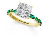 Yellow gold Cushion Cut Diamond Ring with Marquise and Round with Emerald side stone Side Stones and Four-Prong Setting_61